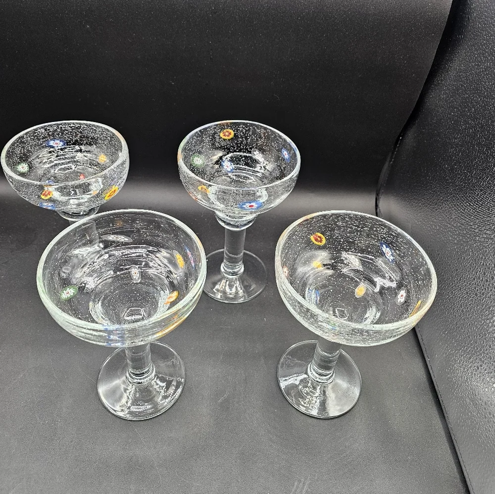Crate & Barrel Zazz Millefiori Bubble Margarita Glasses Set Of 4